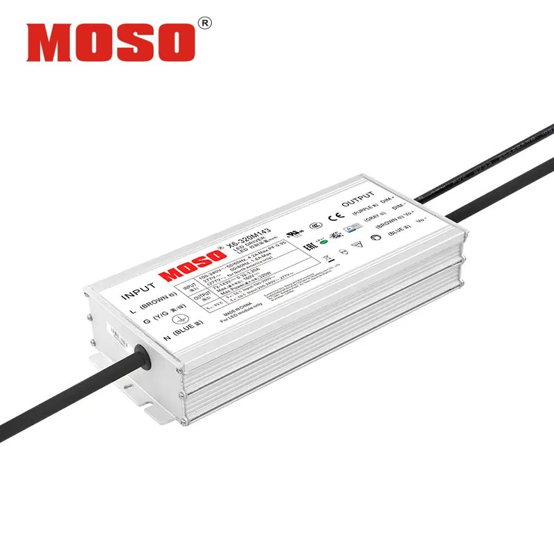 X6-320W Off-line Programmable LED Driver - MOSO IP67-rated, high-efficiency, outdoor LED driver with universal input voltage, 3-in-1 dimming, and constant power design for industrial, roadway, plant, and landscape lighting applications.